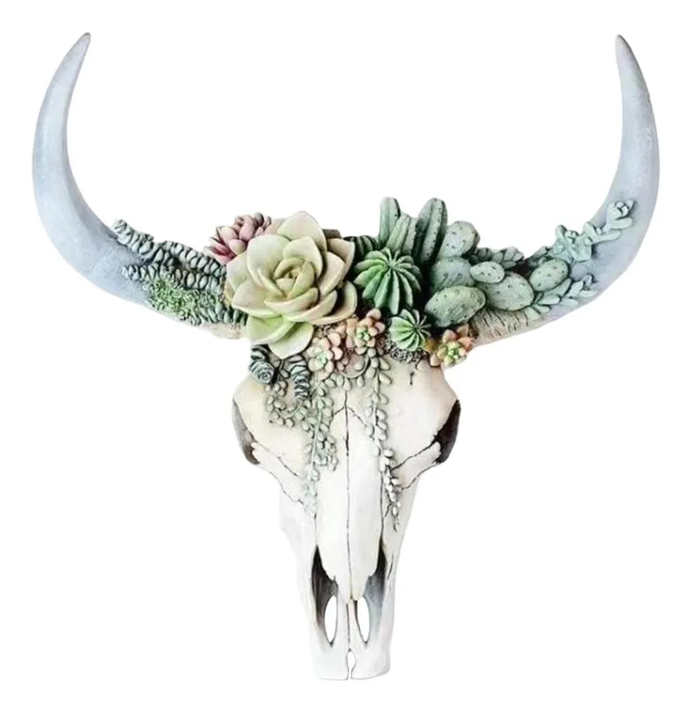 CABEÇA DE ANIMAL EM RESINA COM FLORES