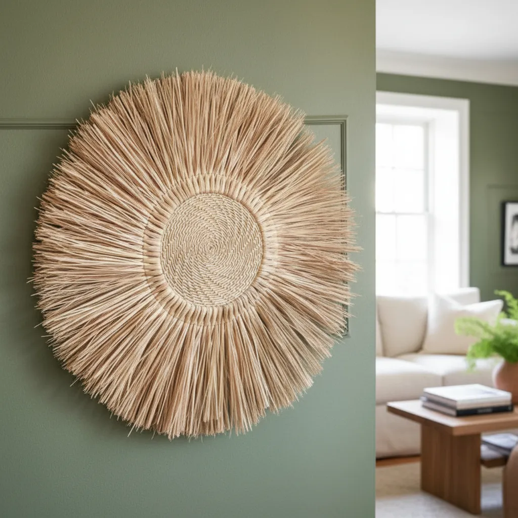 Decoração De Parede Mandala Palha Natural Boho Chic 90 Cm Palha
