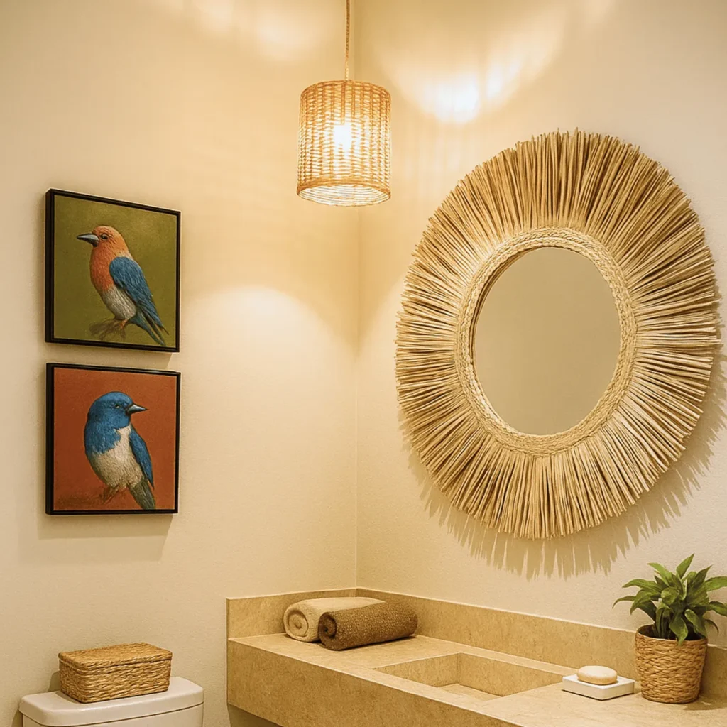 Espelho Orgânico Redondo Decoração Boho Chic 80cm Rústico