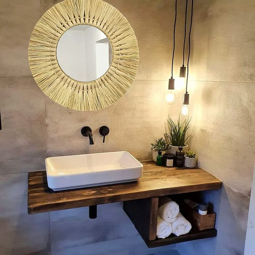Espelho Orgânico Redondo Palha Natural Parede Decoração Boho