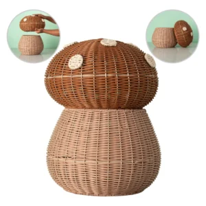 Cesto Infantil em Fibra Natural Formato Cogumelo Decoração Criativa