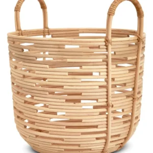 Cesto de Rattan Redondo com Alças Organização Natural e Charmosa