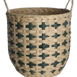 Cesto Decorativo de Fibra Natural com Detalhes Verdes – Organização Sustentável e Cheia de Estilo
