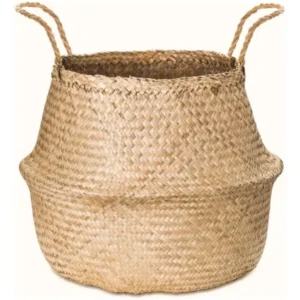Cesto de Palha Natural Grande com Alças Decoração Boho
