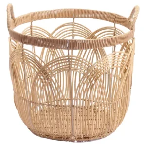 Cesto Redondo de Vime com Alças e Trama em Arcos Estilo Boho