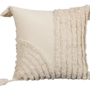 Capa de Almofada Neutra Boho Algodão Cru com Franjas