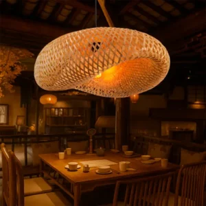 Luminária Pendente Artesanal Bambu Dourado 60cm Decor Boho Escandinava