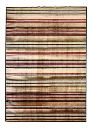 Tapete listrado em tons terrosos, bege, marrom e vermelho, estilo boho