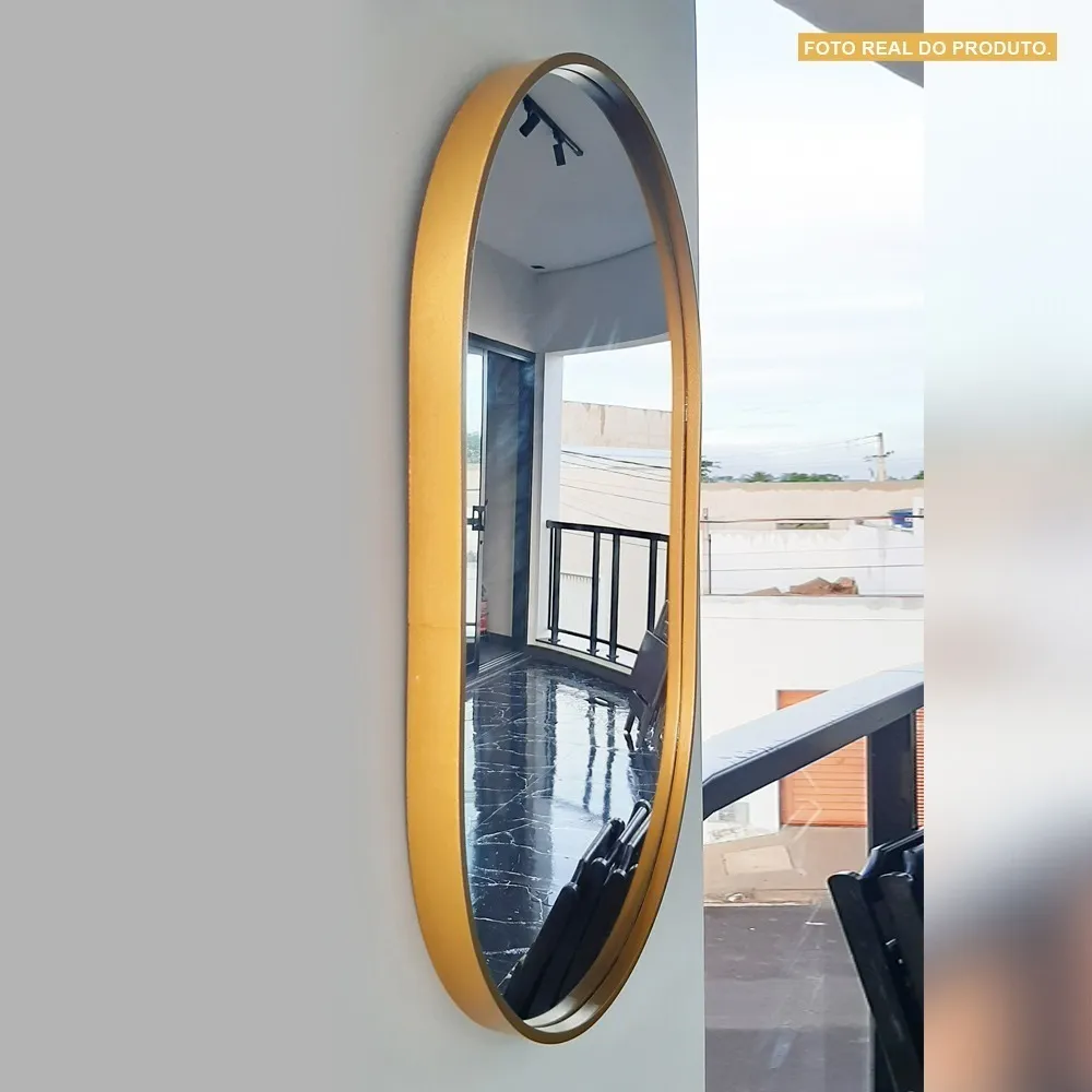 Espelho dourado moldura oval retrô