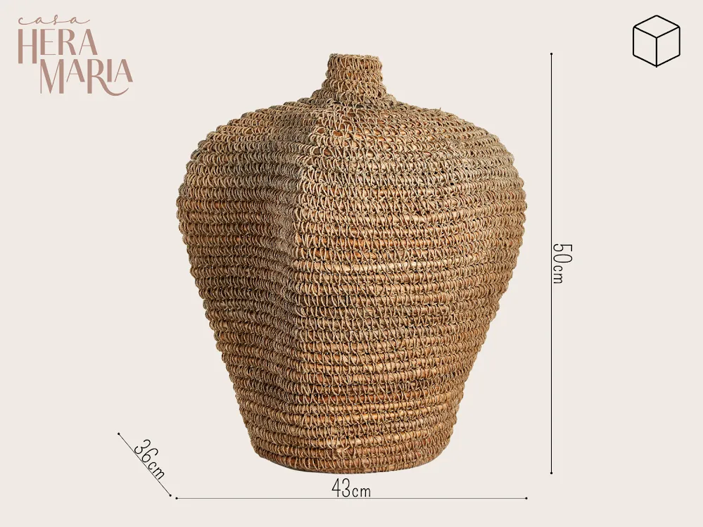 Vaso Decorativo De Chão Rústico Boho Em Fibra Natural Grande